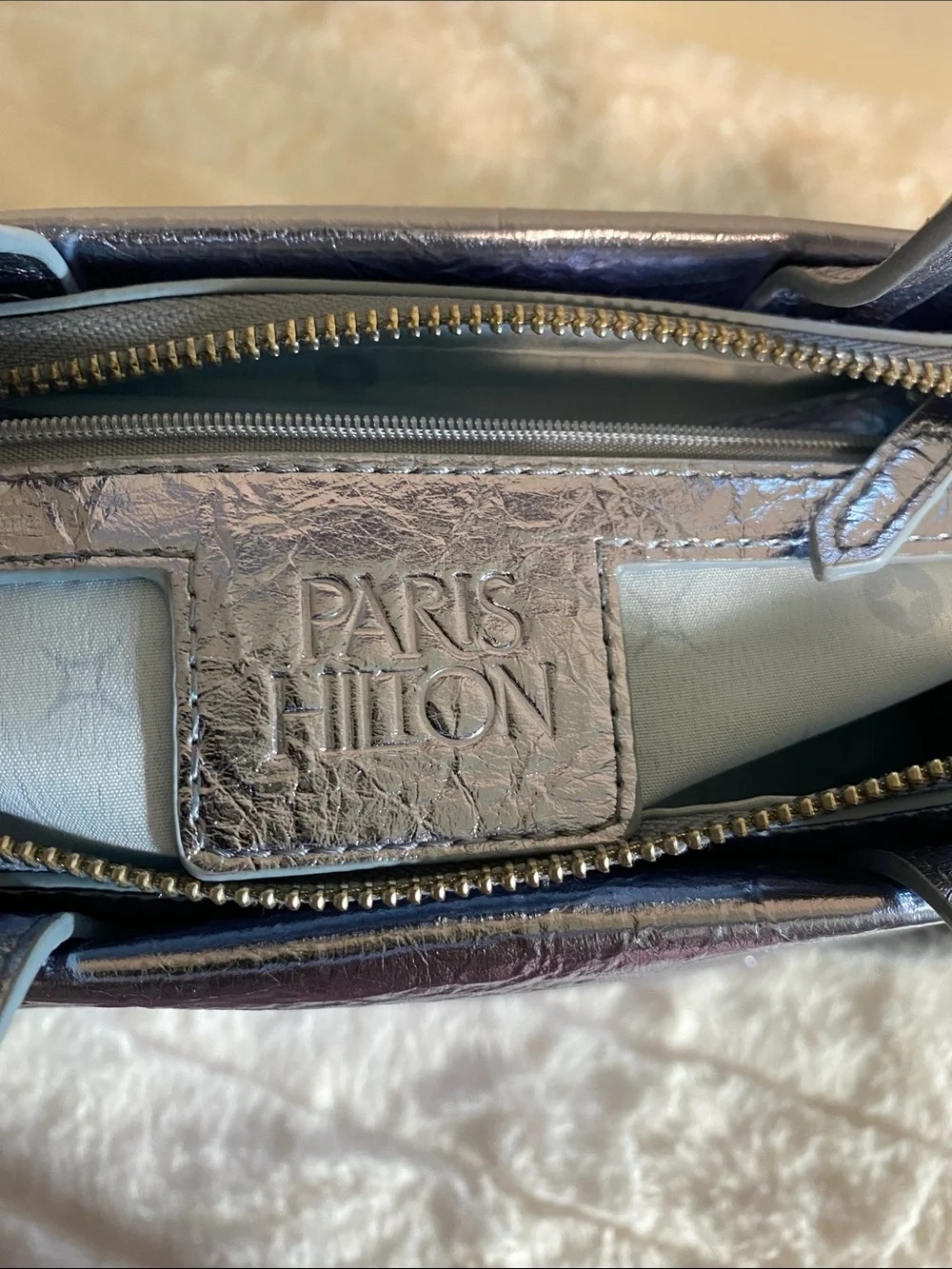 Paris Hilton Ice Blue Mini Tote with Shimmering Metallic Finish w/ Crossbody